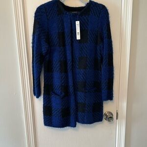 NWT August Silk Blue and Black Plaid Jacket/cape size large